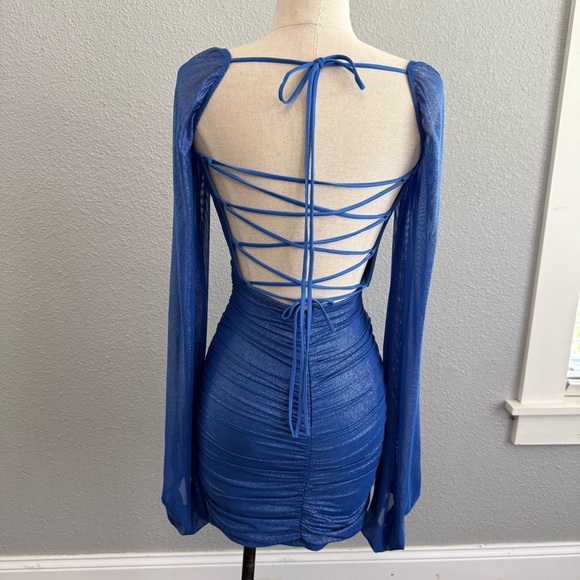 Lucy in the Sky Glitter Mesh Long Sleeve Dress in Blue Size Small EUC - Picture 5 of 9